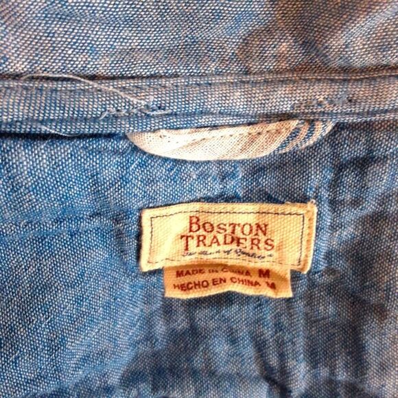 Boston Traders Hoodie Shirt Chambray Lining Blue Striped‎ Cotton size Medium - Picture 10 of 11